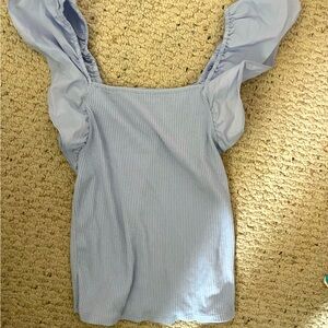 Blue Ruffle Sleeve Top
